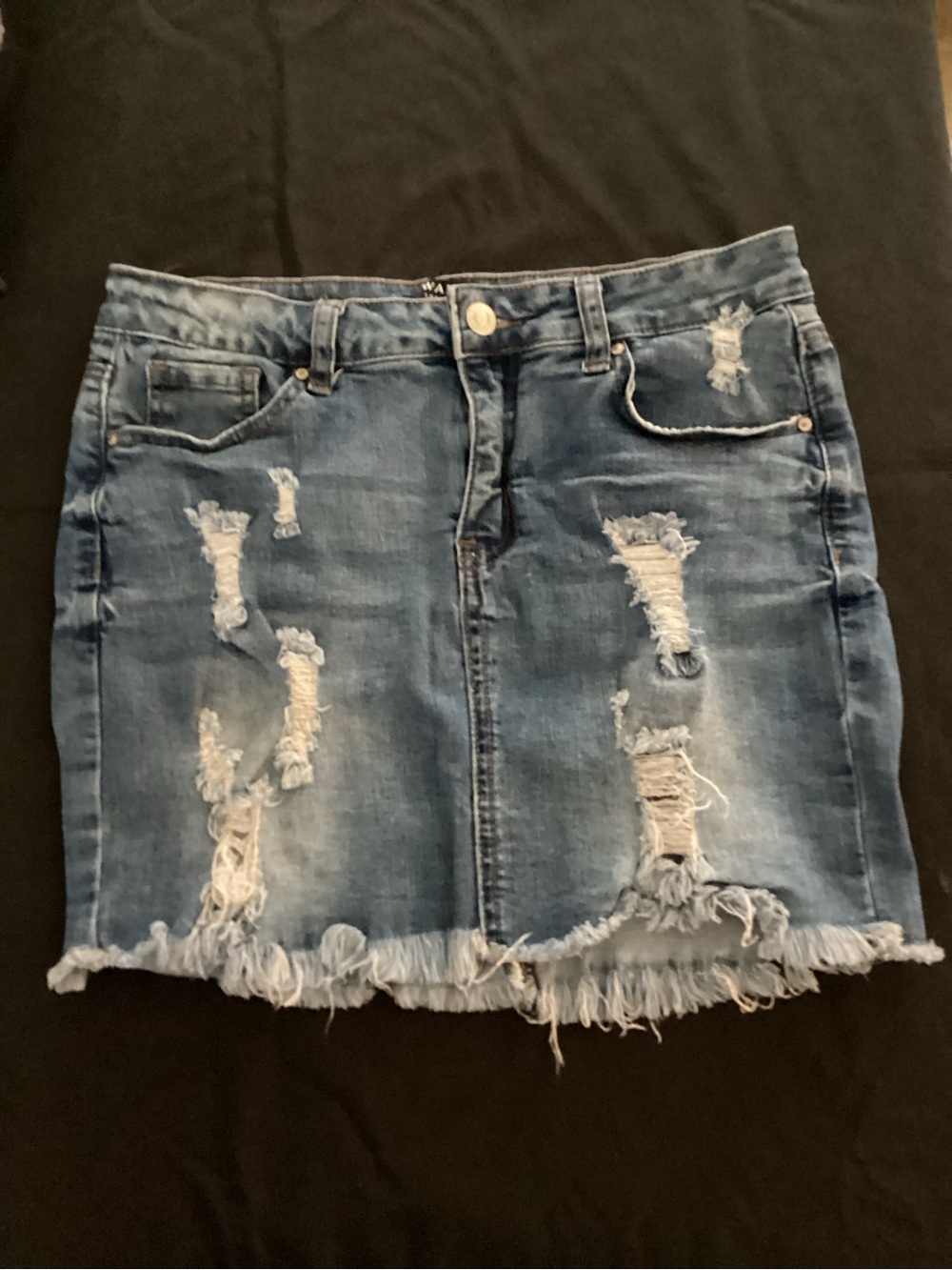 Wax Jean Blue Distressed Mini Skirt